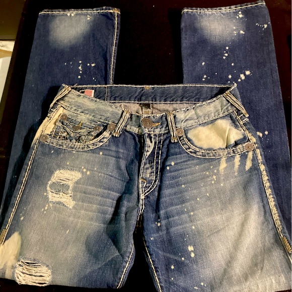 Rare! 🇺🇸 Ricky Bleach Splatter Super T True Religion size 32x34 unaltered! 😱 - Picture 4 of 14